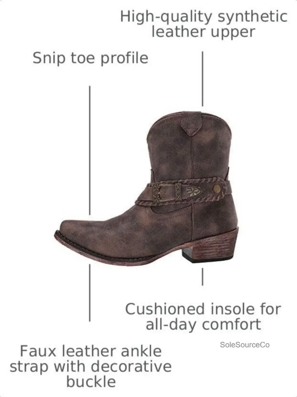 Faux Leather Western Ankle Bootie with Buckle and Whipstitching
